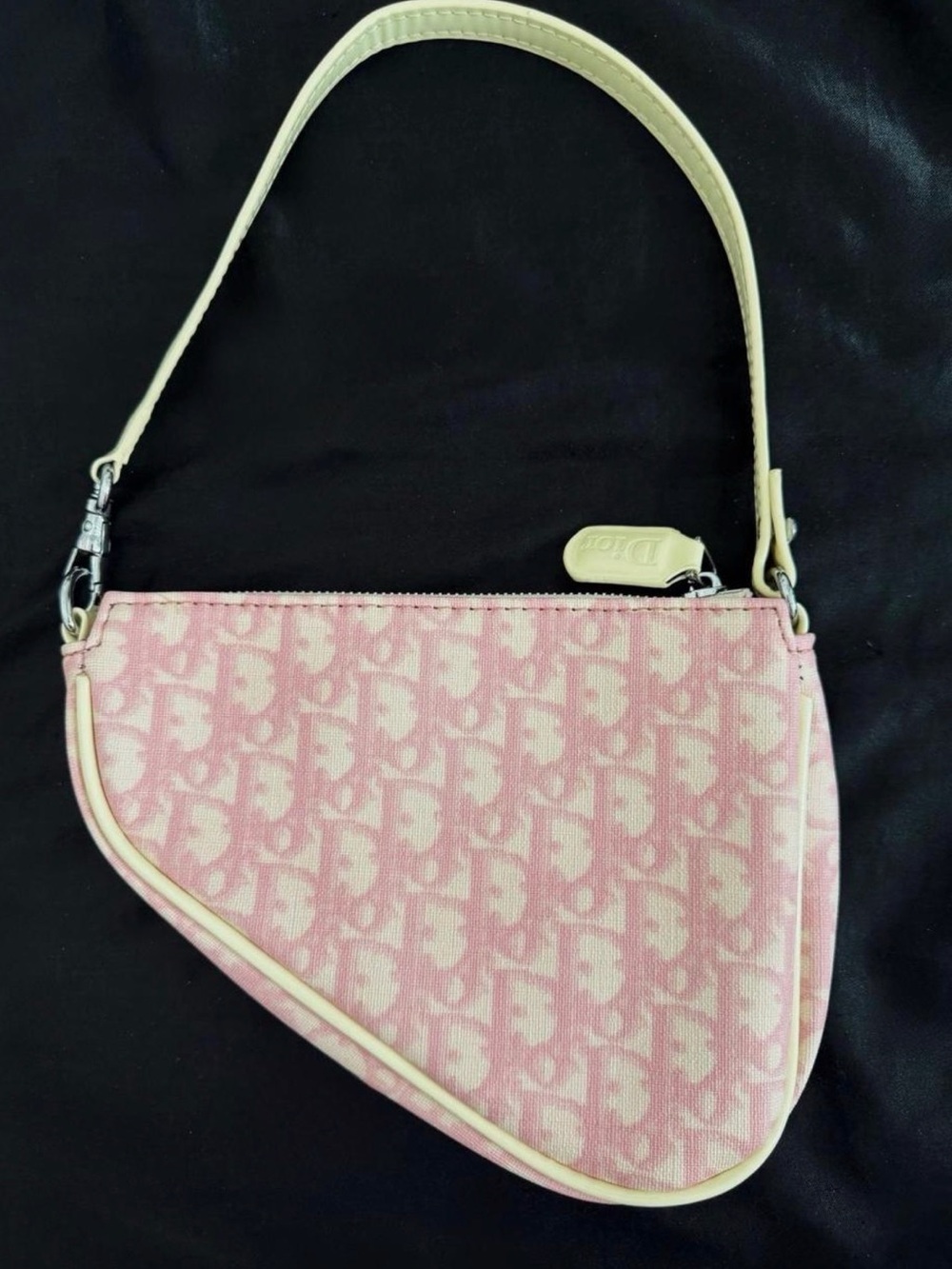 Vintage dior Pink Monogram Saddle Shoulder Bag with Cream Trim - Picture 2 of 4